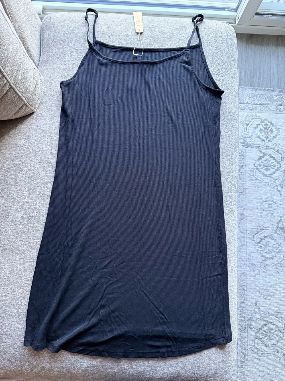 Skims Rib Soft Lounge Mini Black Slip Dress with Adjustable Straps Onyx NWT 2X - Picture 2 of 4